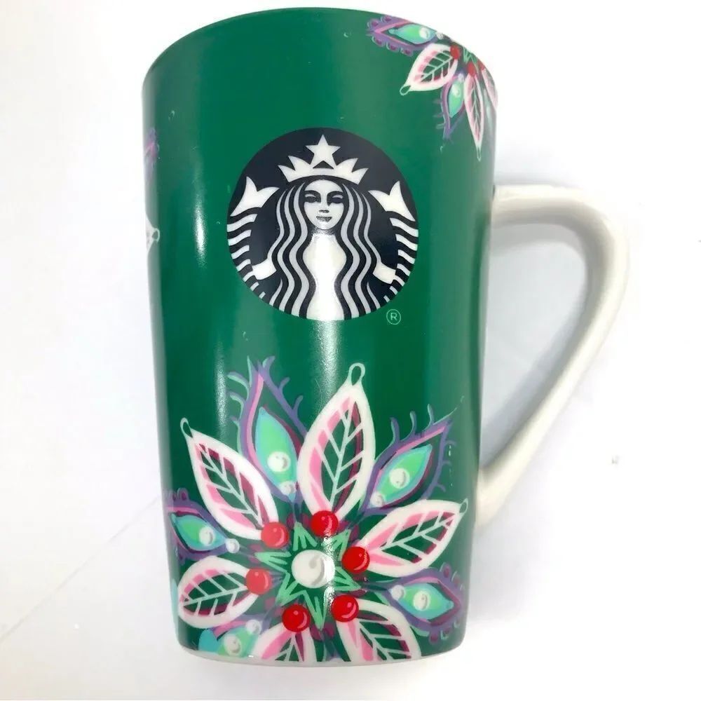 Starbucks 2020 Green Botanical Holiday 12 Fl oz. Ceramic Christmas 5” Mug